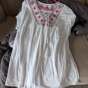 Sonoma White Blouse with Red and Blue Embroidery